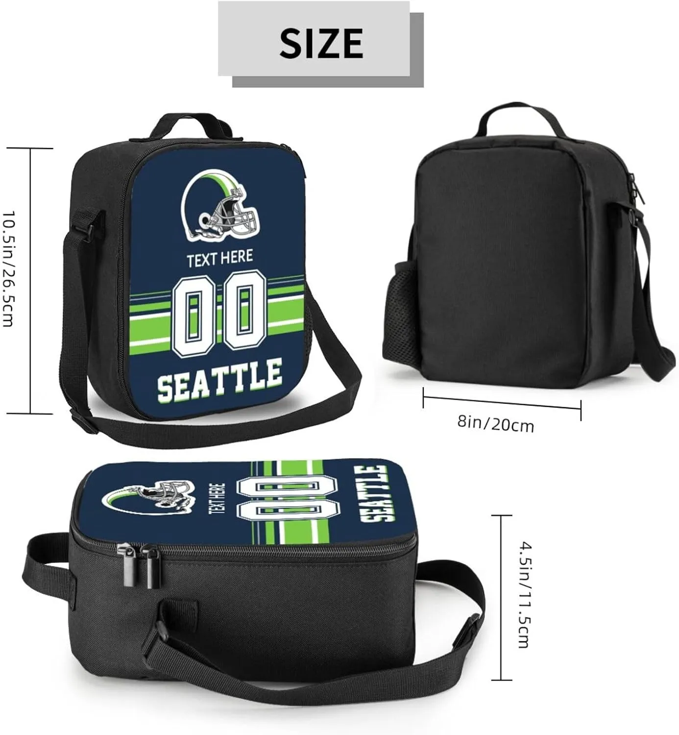 Custom Seattle Lunch Bag Gifts For Men Women Fans, Personalized Name And Number Lunch Box Adjustable Shoulder Straps Insulated Lunch Bags For Work Picnic Travel