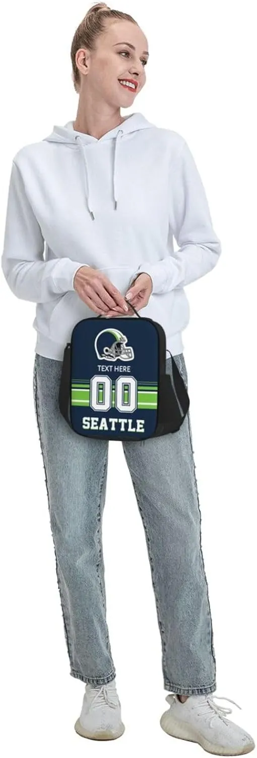 Custom Seattle Lunch Bag Gifts For Men Women Fans, Personalized Name And Number Lunch Box Adjustable Shoulder Straps Insulated Lunch Bags For Work Picnic Travel