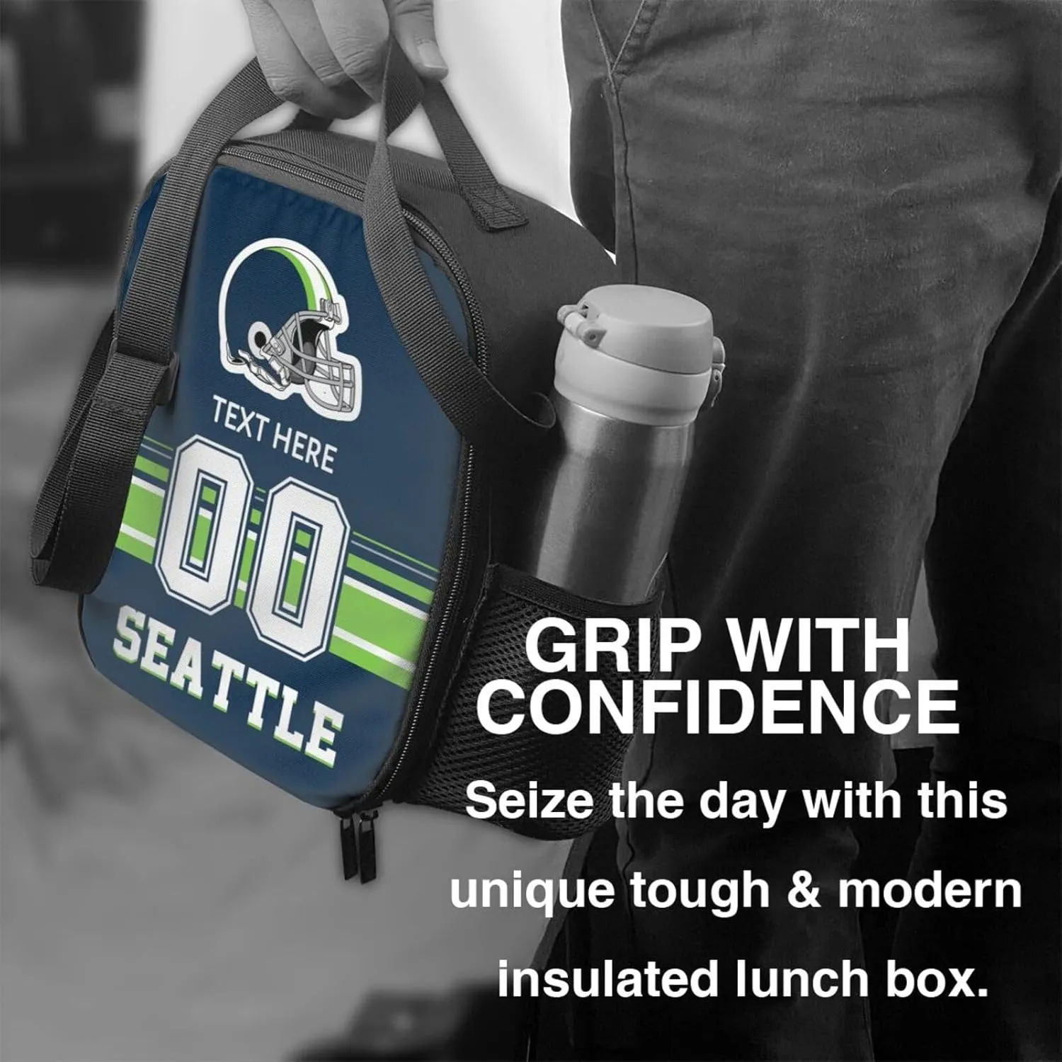 Custom Seattle Lunch Bag Gifts For Men Women Fans, Personalized Name And Number Lunch Box Adjustable Shoulder Straps Insulated Lunch Bags For Work Picnic Travel