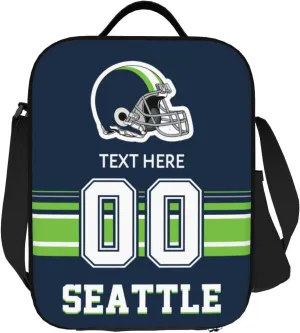 Custom Seattle Lunch Bag Gifts For Men Women Fans, Personalized Name And Number Lunch Box Adjustable Shoulder Straps Insulated Lunch Bags For Work Picnic Travel