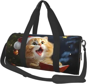 Cute Cat Sing Christmas Carols Duffle Bag for Women Men Personal Item Travel Bags Canvas Weekender Overnight Bag Lightweight Sports Tote Gym Bags Carry On Luggage Bag