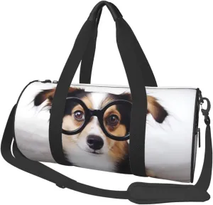 Cute Dog with Glasses Duffle Bag for Women Men Personal Item Travel Bag Canvas Weekender Overnight Bag Lightweight Sports Tote Gym Bag Carry On Luggage Bag