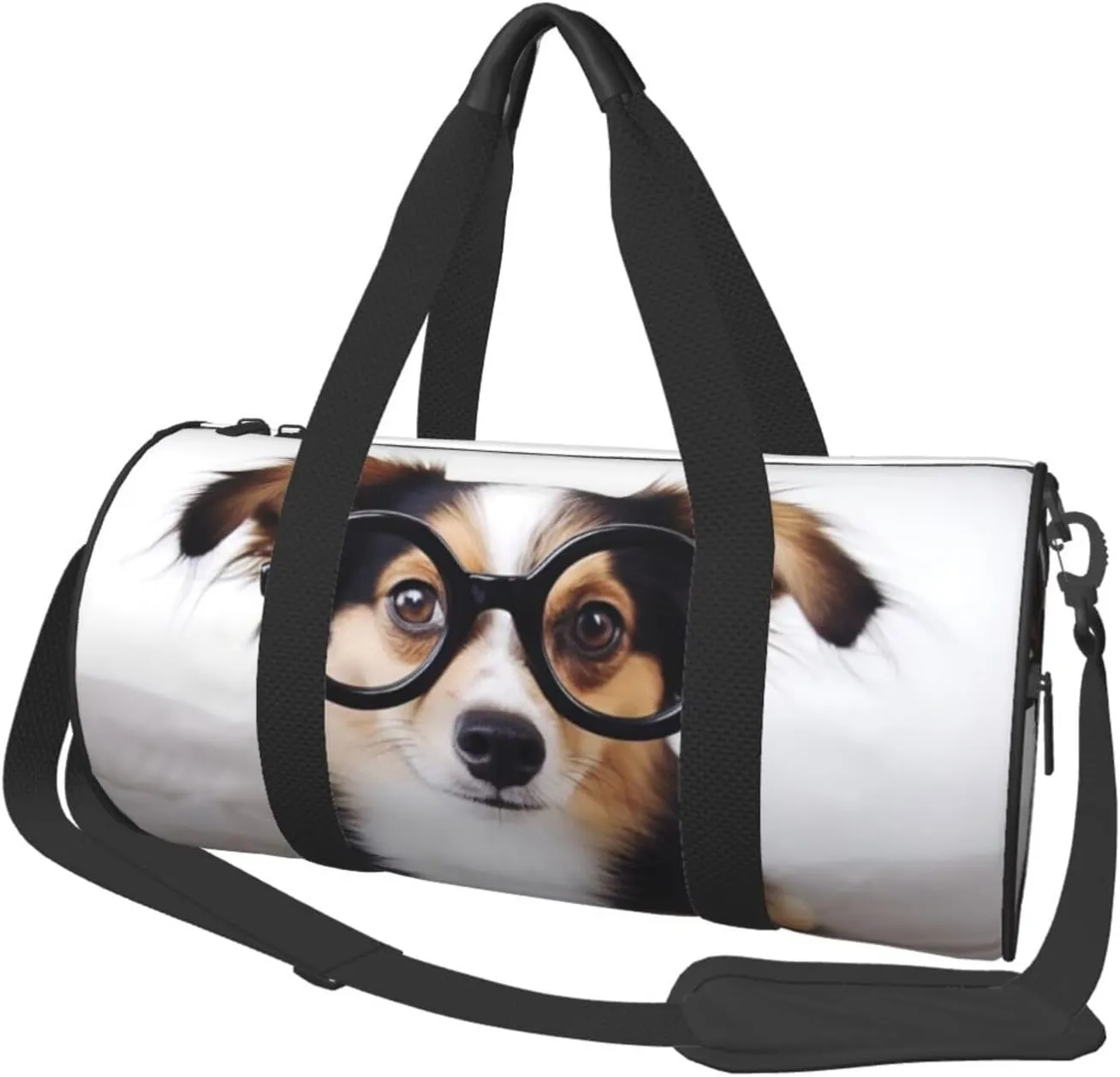 Cute Dog with Glasses Duffle Bag for Women Men Personal Item Travel Bag Canvas Weekender Overnight Bag Lightweight Sports Tote Gym Bag Carry On Luggage Bag