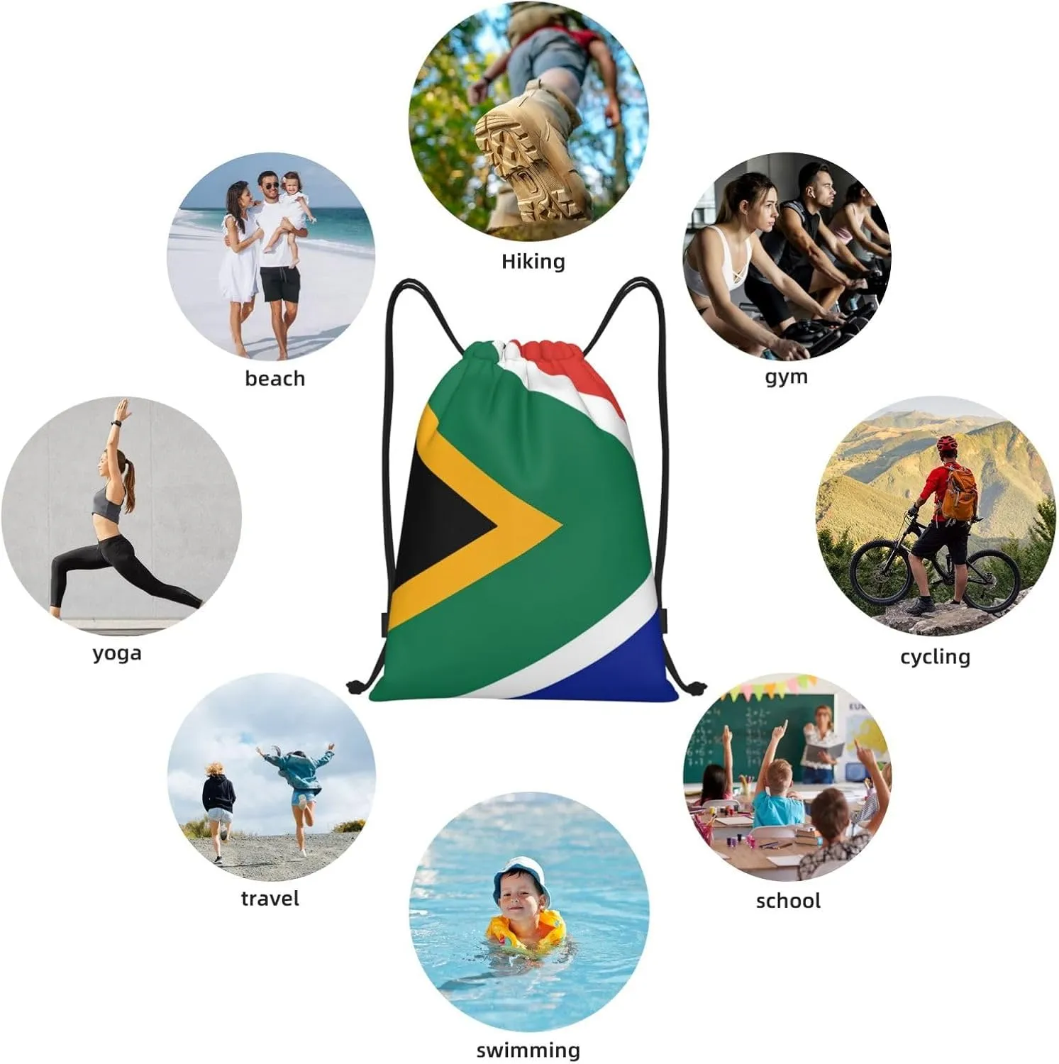 Cute South Africa Flag Bags Women Men Flag Drawstring Backpack Adjustable Bags for Women Men