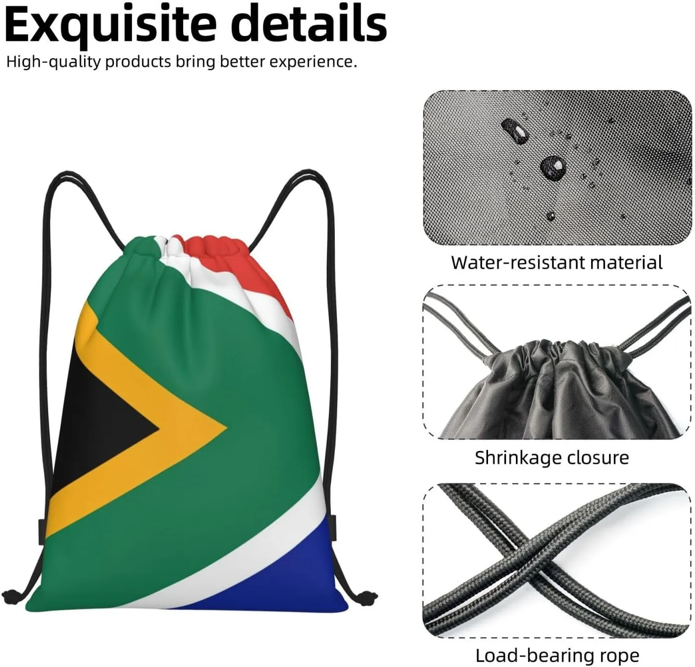 Cute South Africa Flag Bags Women Men Flag Drawstring Backpack Adjustable Bags for Women Men