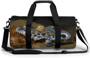 Cylindrical Gym Bag,Blue Ring Octopus Print Fitness Bag,sport Gym Bag,sports Fitness Handbag,sports Travel Duffel Bag, 17.7in/9in/9in, style