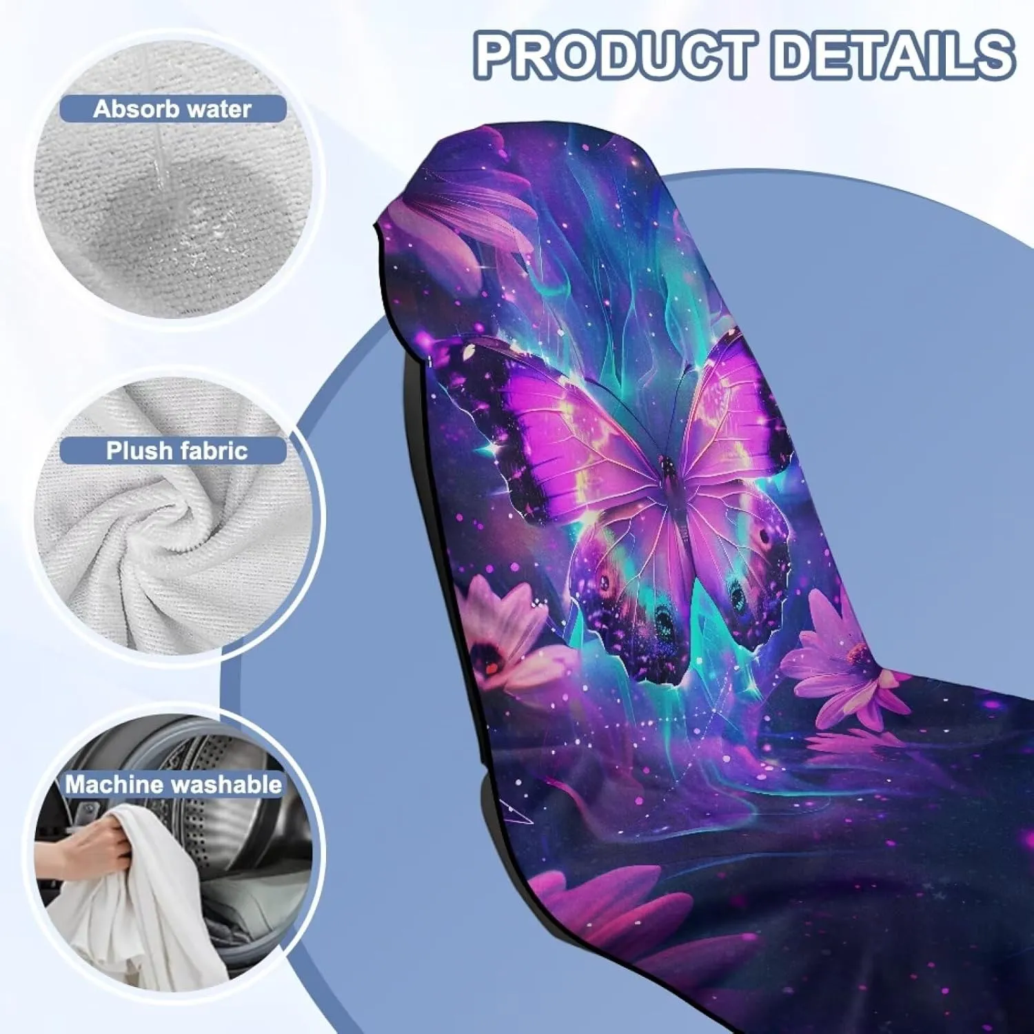 Daisy Butterfly Sweatproof Towel Auto Car Seat Cover Protector Machine Washable Fit Yoga Running Crossfit Athletes Beach Swimming Outdoor Sports Universal Bucket Seat Protector