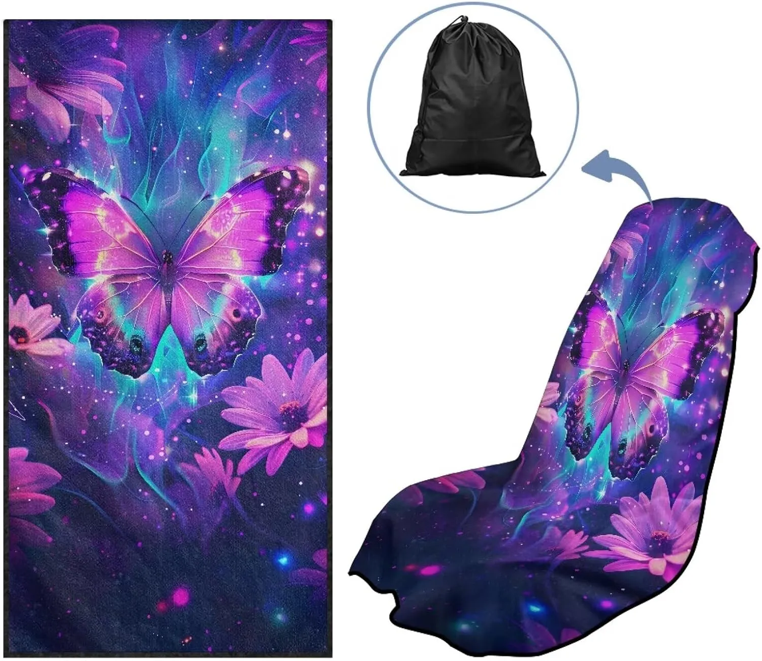 Daisy Butterfly Sweatproof Towel Auto Car Seat Cover Protector Machine Washable Fit Yoga Running Crossfit Athletes Beach Swimming Outdoor Sports Universal Bucket Seat Protector