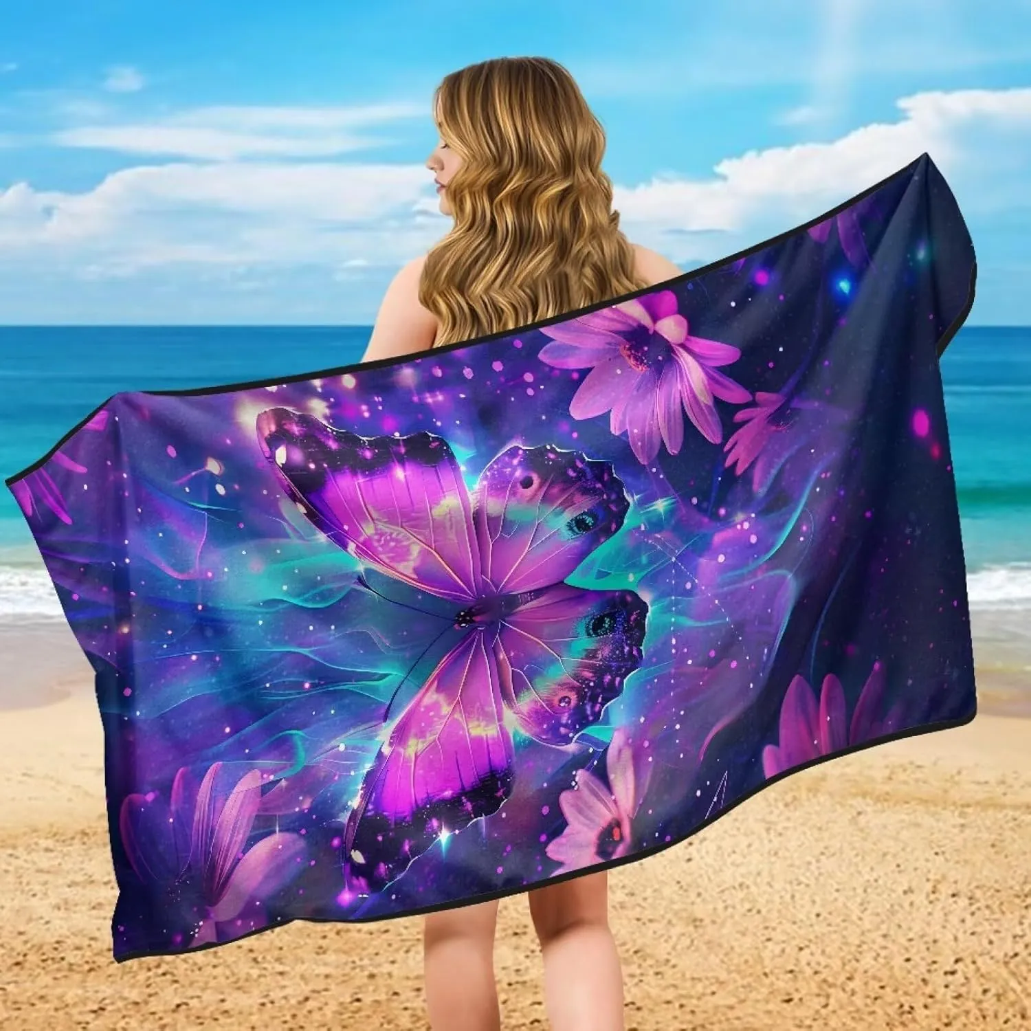 Daisy Butterfly Sweatproof Towel Auto Car Seat Cover Protector Machine Washable Fit Yoga Running Crossfit Athletes Beach Swimming Outdoor Sports Universal Bucket Seat Protector