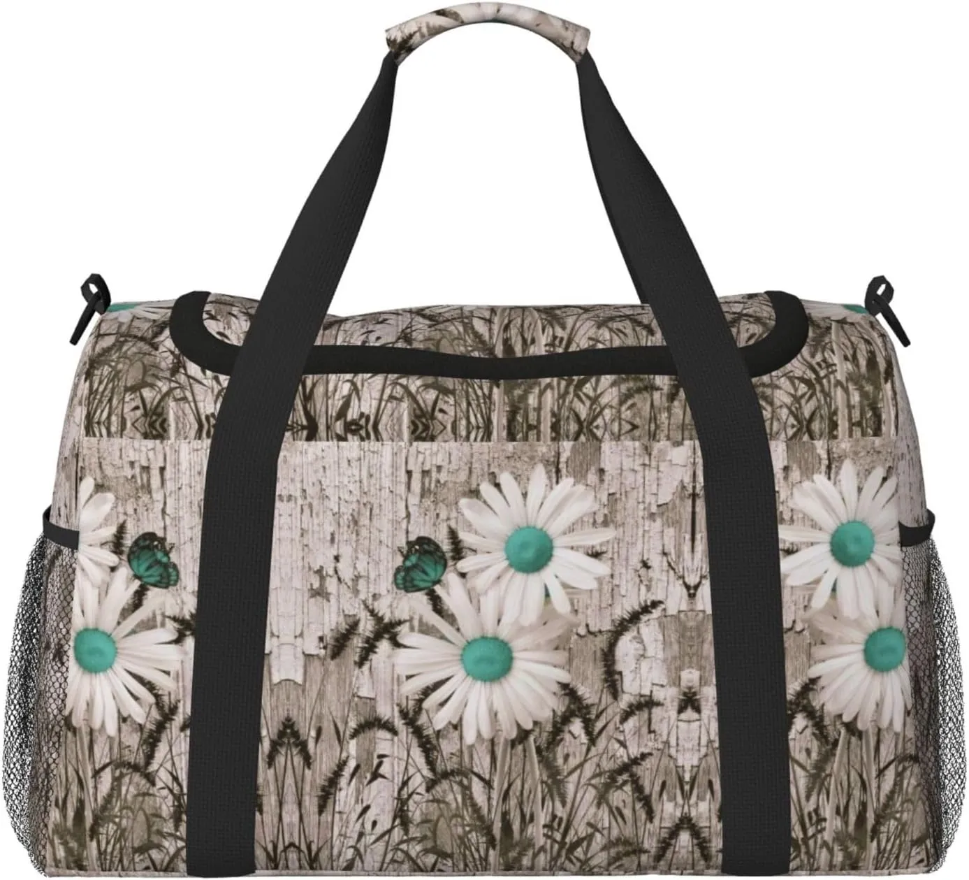 Daisy Flowers print Large Canvas Travel Duffel Bag Weekender Bags for Women Overnight Bag Carry On Tote Bag