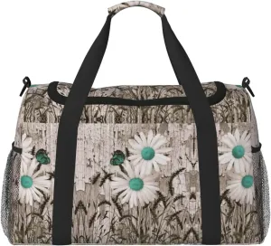Daisy Flowers print Large Canvas Travel Duffel Bag Weekender Bags for Women Overnight Bag Carry On Tote Bag