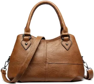 Dayfine Women's Soft Leather Stitching Three-layer Middle-aged Mother Shoulder Bag Oblique Satchel
