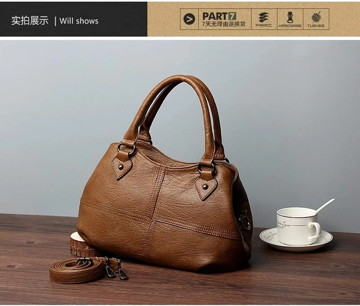 Dayfine Women's Soft Leather Stitching Three-layer Middle-aged Mother Shoulder Bag Oblique Satchel