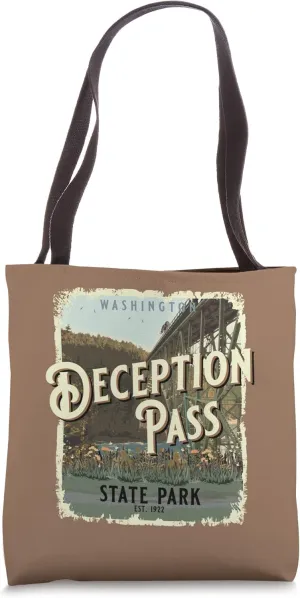 Deception Pass State Park Washington Vintage Travel Souvenir Tote Bag