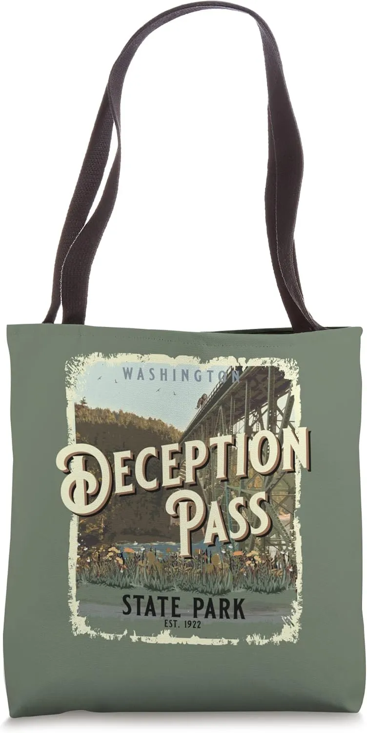 Deception Pass State Park Washington Vintage Travel Souvenir Tote Bag