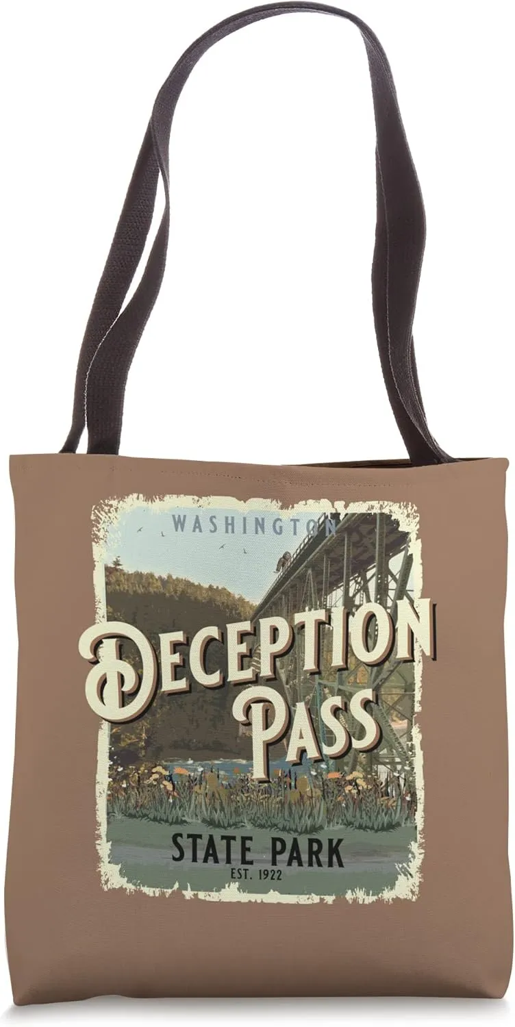 Deception Pass State Park Washington Vintage Travel Souvenir Tote Bag