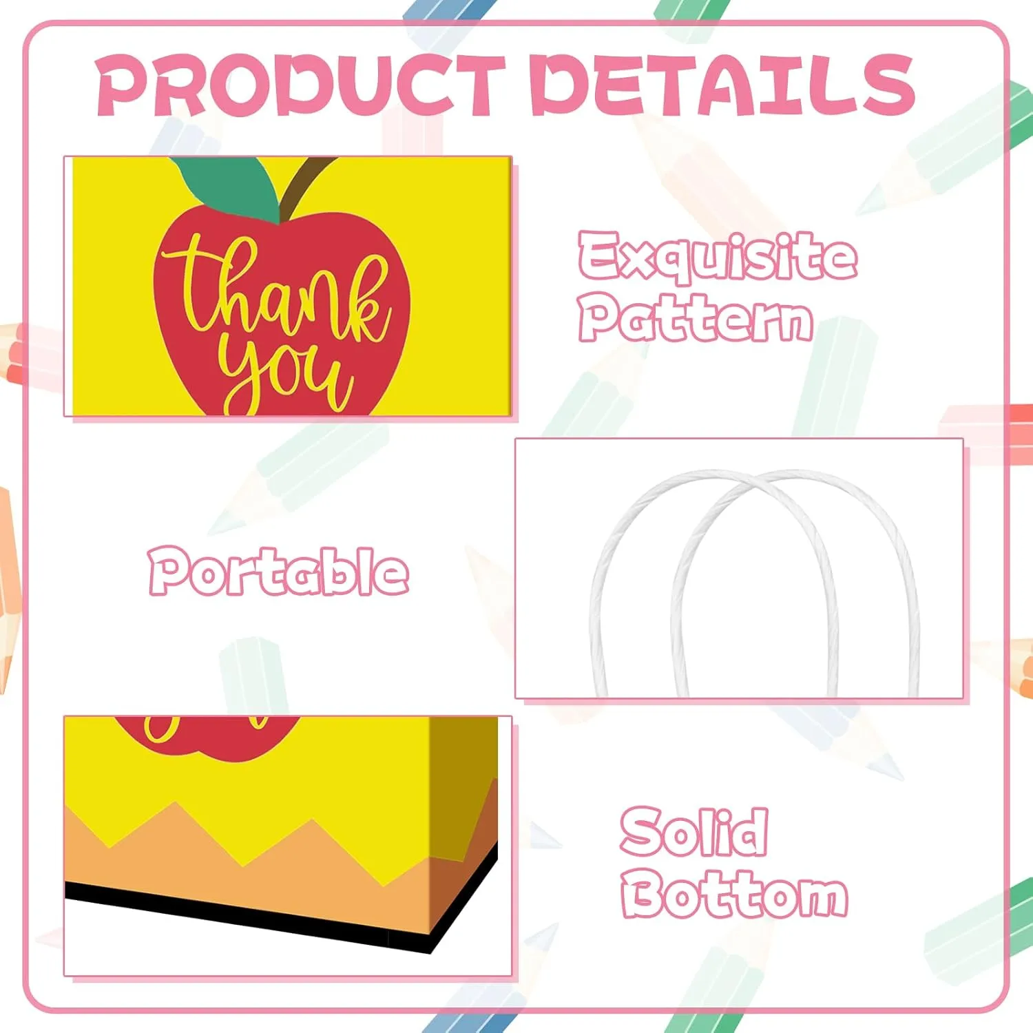 Denylo pro Teacher Appreciation Gift Bags Bulk Thank You Kraft Favor Bags with Handles for Thank You Party Favors Congratulations Supplies (12)