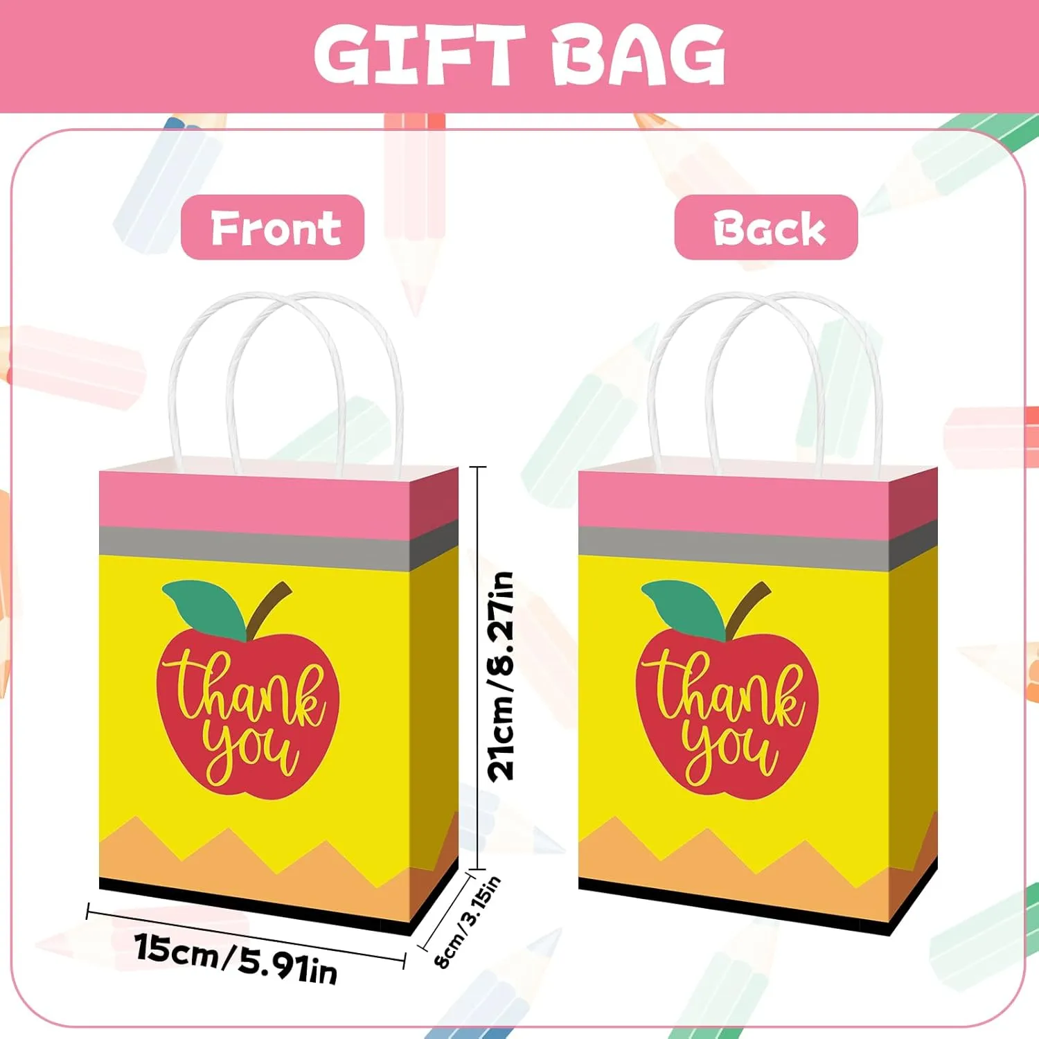 Denylo pro Teacher Appreciation Gift Bags Bulk Thank You Kraft Favor Bags with Handles for Thank You Party Favors Congratulations Supplies (12)