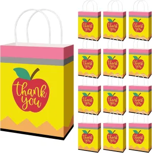 Denylo pro Teacher Appreciation Gift Bags Bulk Thank You Kraft Favor Bags with Handles for Thank You Party Favors Congratulations Supplies (12)