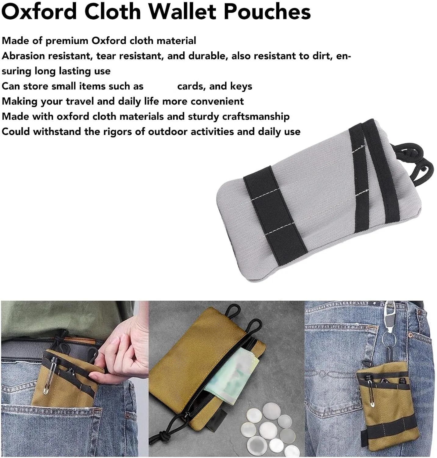 Deposit Money Bags Oxford Cloth Portable Wallet Pouches Key Card Case Holder Belt Bag Storage Pouch for Travel and Outdoor Activities (Light Grey)