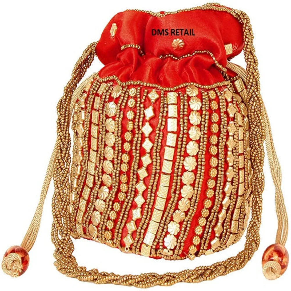 Designer Beads Studded Handcrafted Silk Potli Bag Combo Of 2 Bags