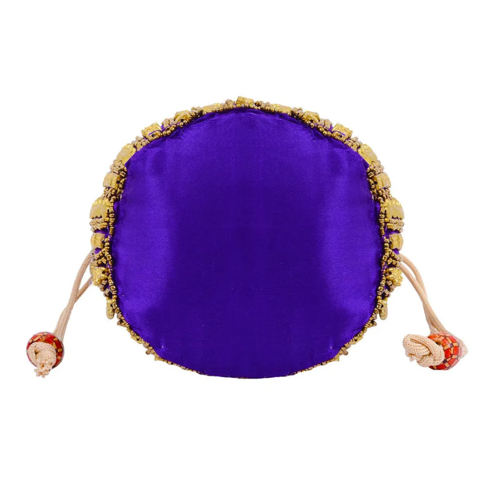Designer Beads Studded Handcrafted Silk Potli Bag Purple