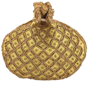 Designer Handcrafted Beads Studded Batwa Potli Bag For Women Golden