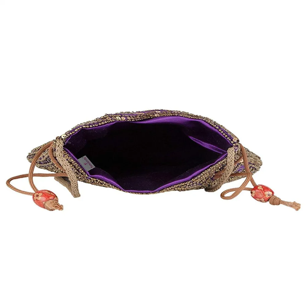 Designer Handcrafted Beads Studded Batwa Potli Bag For Women Golden