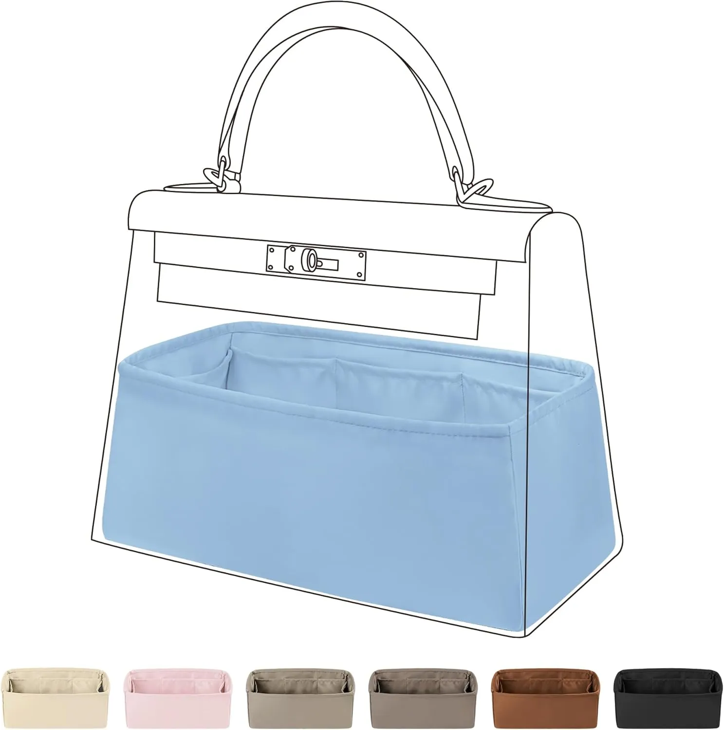 DGAZ Bag Organizer Insert For Kelly pochette/mini II /20/25/28/32/35/40/42/45 Bags, Silk Purse Organizers(Azure,KL35)