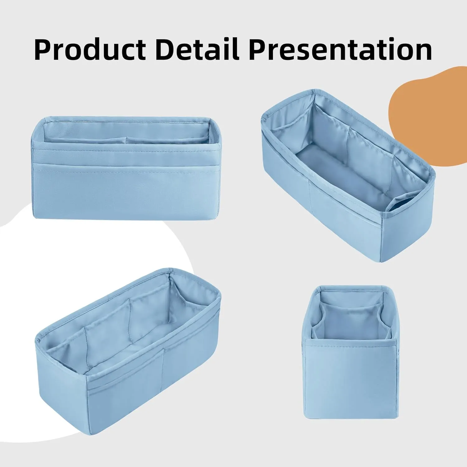 DGAZ Bag Organizer Insert For Kelly pochette/mini II /20/25/28/32/35/40/42/45 Bags, Silk Purse Organizers(Azure,KL35)