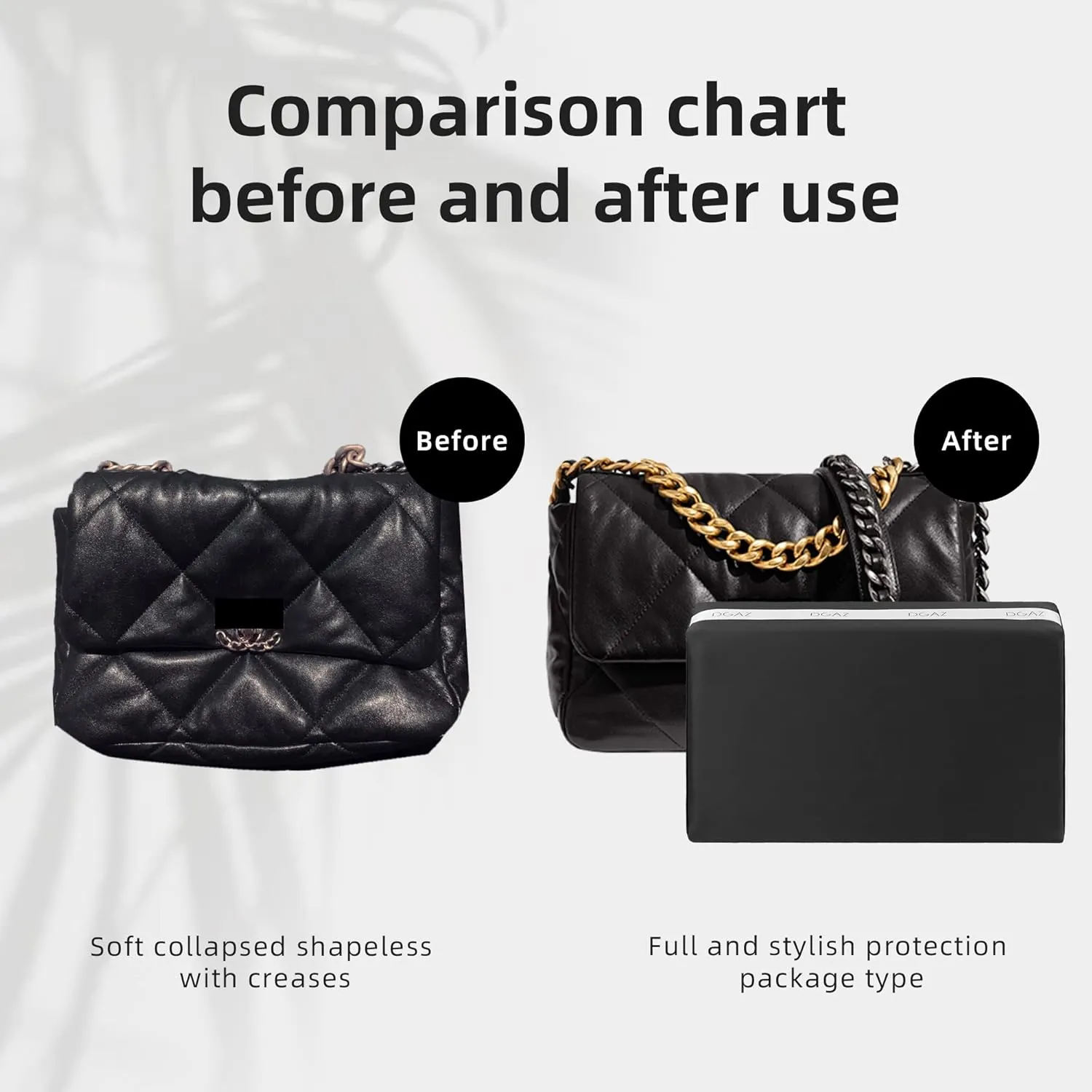 DGAZ Purse Pillow Insert for Chanel 19 Bags, Memory Foam, Silky Pillow Shaper for Luxury Handbags(Black,19 Flap 26)