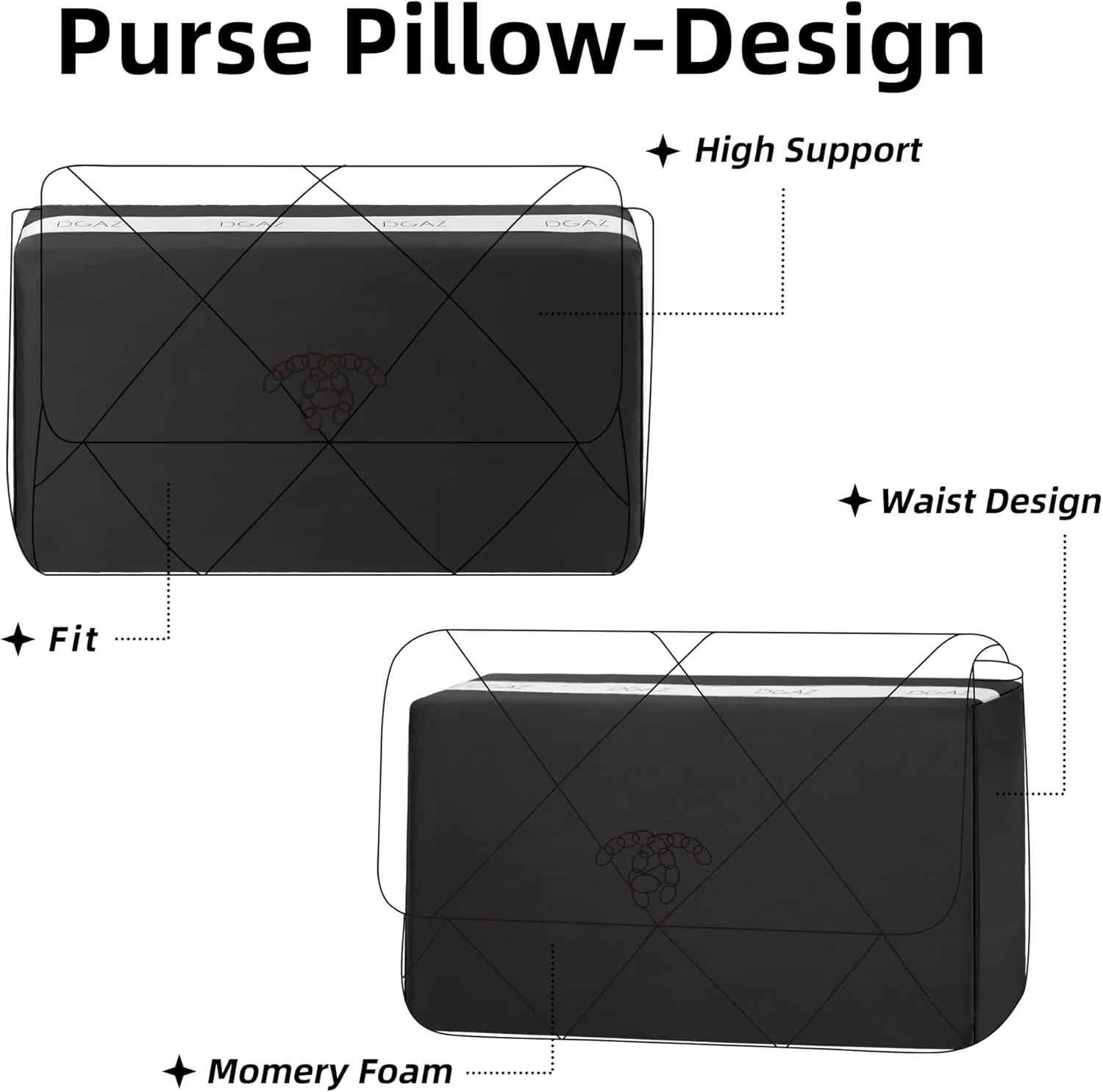 DGAZ Purse Pillow Insert for Chanel 19 Bags, Memory Foam, Silky Pillow Shaper for Luxury Handbags(Black,19 Flap 26)