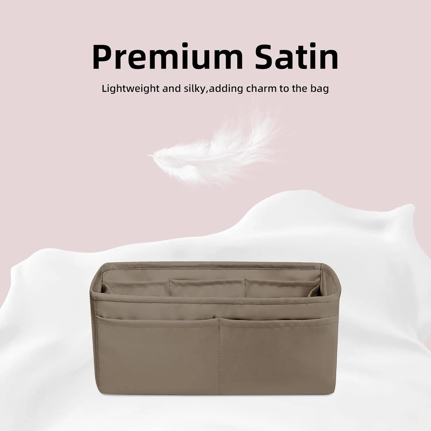 DGAZ Silk Purse Organizer Insert For Hermes 24/24 mini/29/35 Bags, Luxury Handbag & Tote Organizer, Simplicity bag organizer(Etoupe grey,24/24-mini)