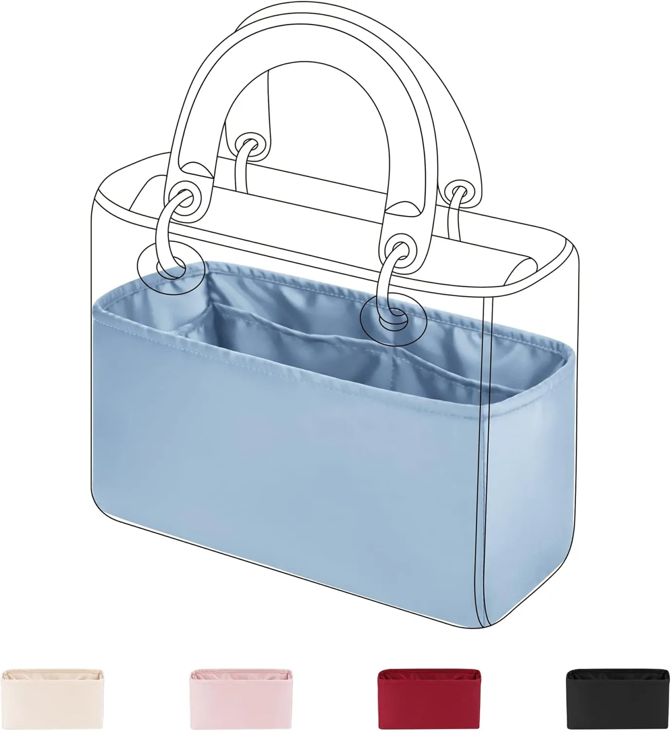 DGAZ Silk Purse Organizer Insert For Lady-Dior Micro/Mini/S/M/L bags，Silky Smooth Bag Organizer，Luxury Handbag & Tote Shaper(Azure,L)