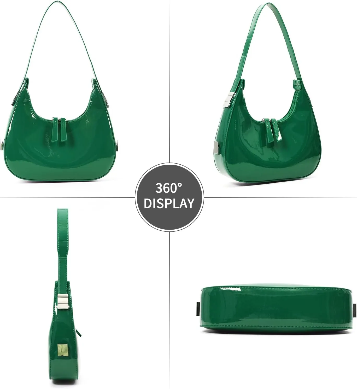 Didida Y2K Moon Bag Women's Crescent Shoulder Bag Retro Handbags Top Handle Patent Leather Cute Small Underarm Bag