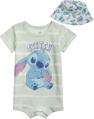 Disney Lion King Mickey Mouse Winnie The Pooh Jack Skellington Lilo & Stitch Baby Romper & Bucket Sun Hat Newborn to Infant