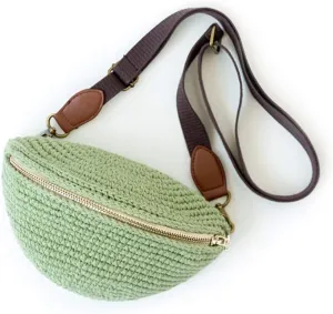 DIY Changeable Chest Bag Waist Bag Material Package, Including 150G Abaca Yarn Balls and 3Mm Crochet, Knitting Kits,Green