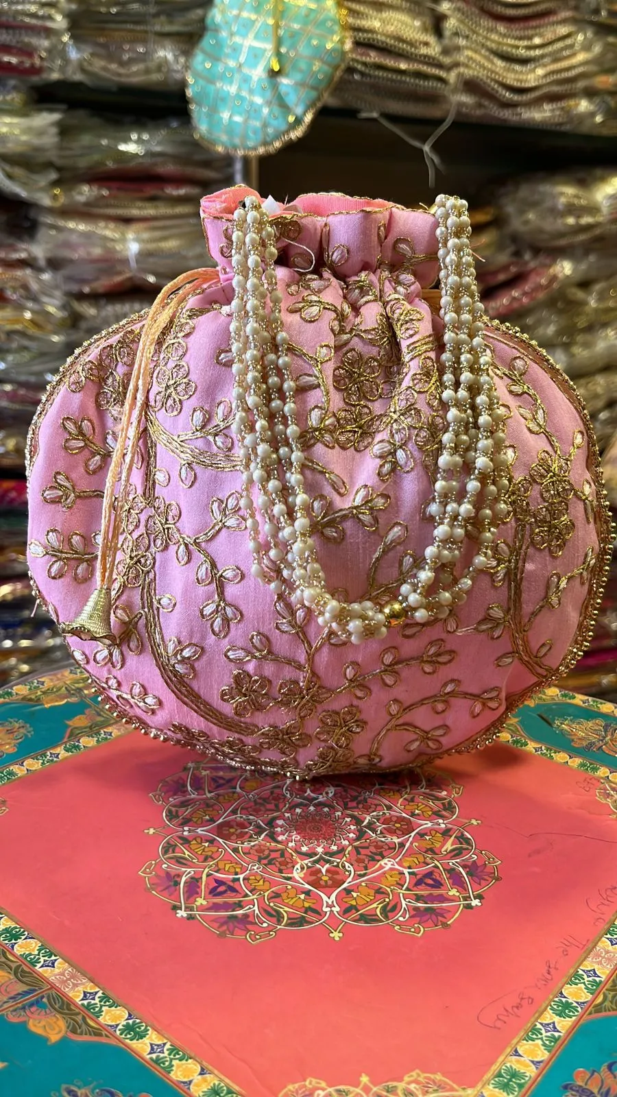 DMS RETAIL Silk Embroidered Women Potli Bag  Potli Bags for Women Evening Bag Clutch Ethnic Bride Purse with Drawstring Set Of 10 potli bags Mix Colors