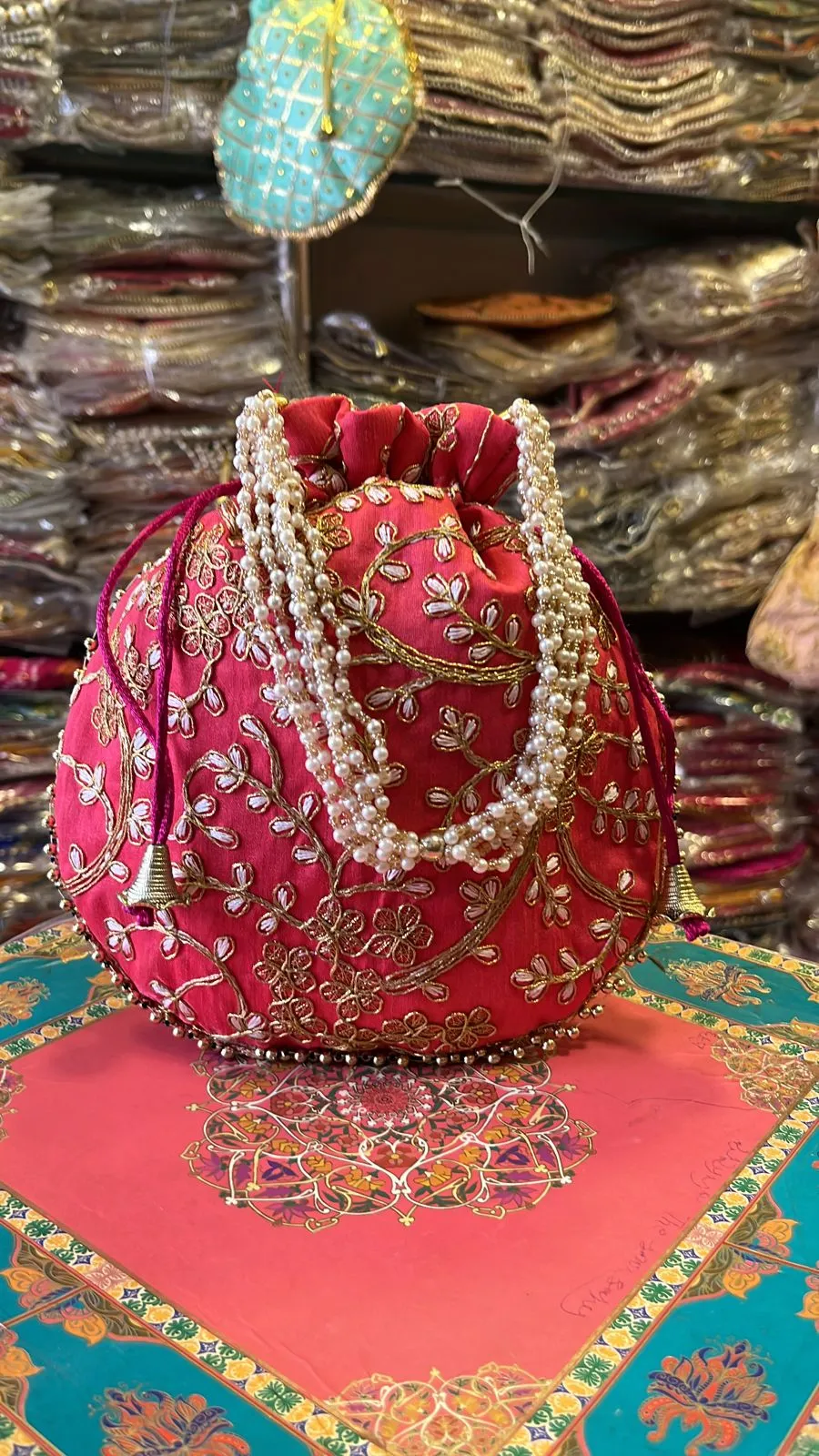 DMS RETAIL Silk Embroidered Women Potli Bag  Potli Bags for Women Evening Bag Clutch Ethnic Bride Purse with Drawstring Set Of 10 potli bags Mix Colors