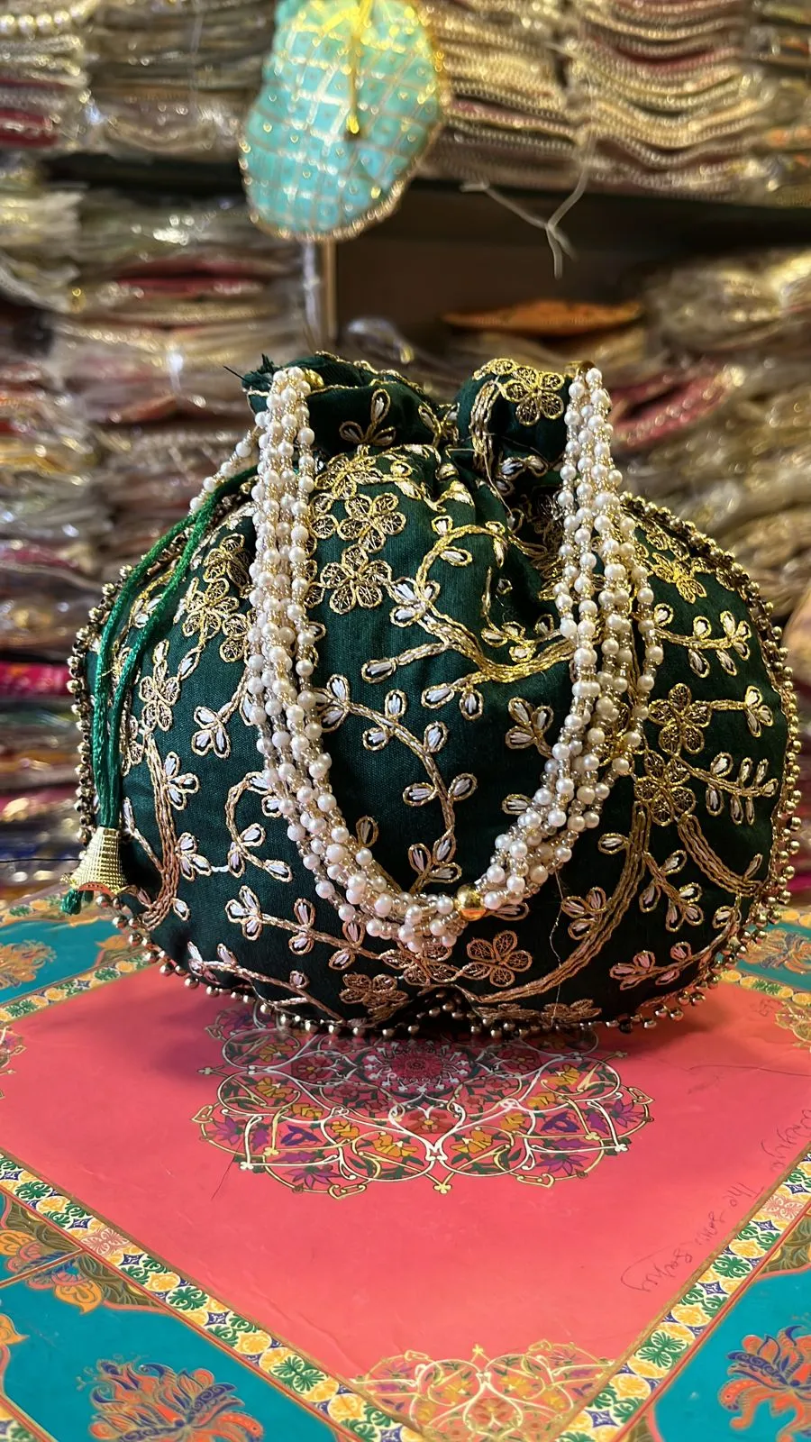 DMS RETAIL Silk Embroidered Women Potli Bag  Potli Bags for Women Evening Bag Clutch Ethnic Bride Purse with Drawstring Set Of 10 potli bags Mix Colors