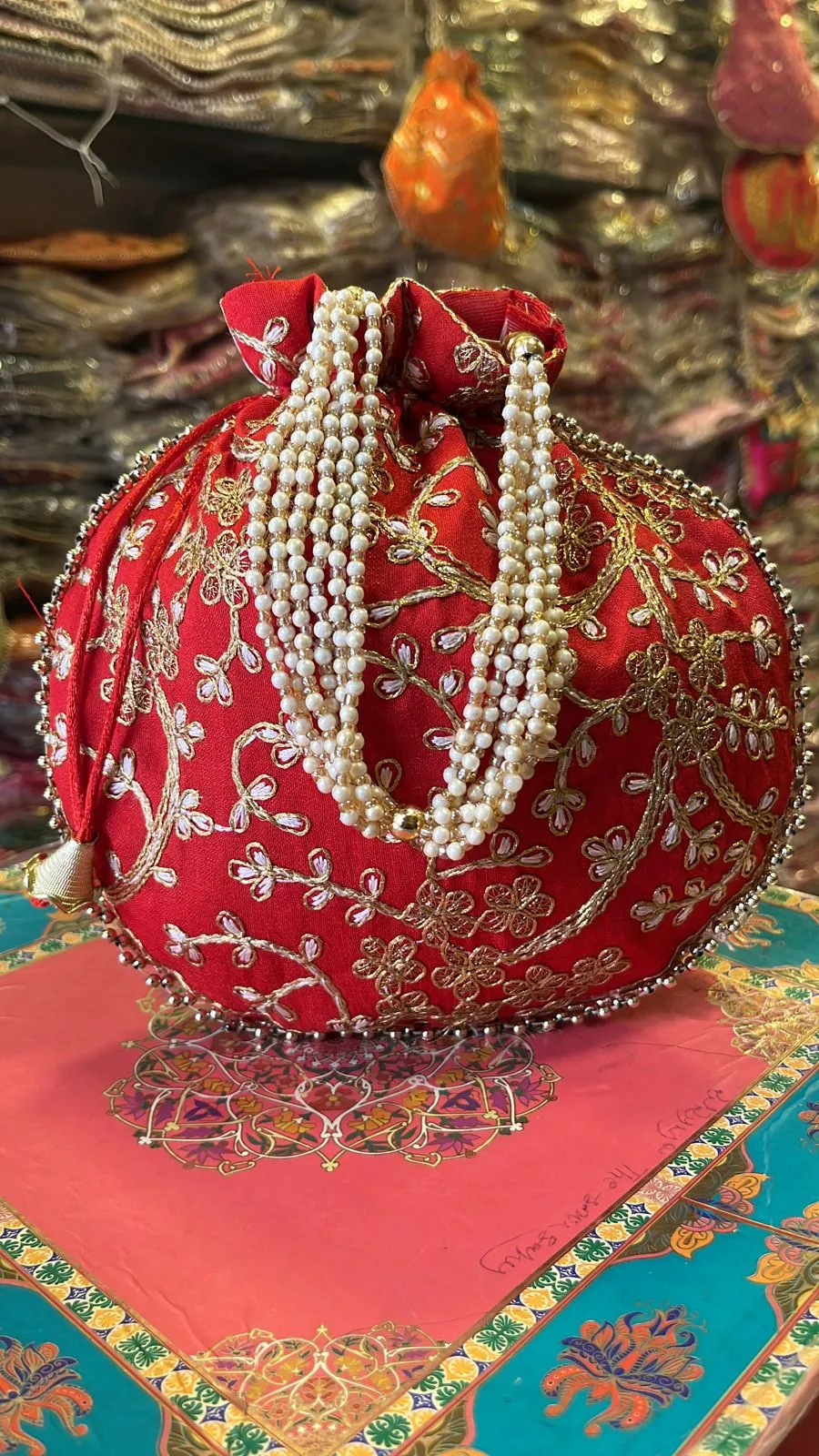 DMS RETAIL Silk Embroidered Women Potli Bag  Potli Bags for Women Evening Bag Clutch Ethnic Bride Purse with Drawstring Set Of 10 potli bags Mix Colors