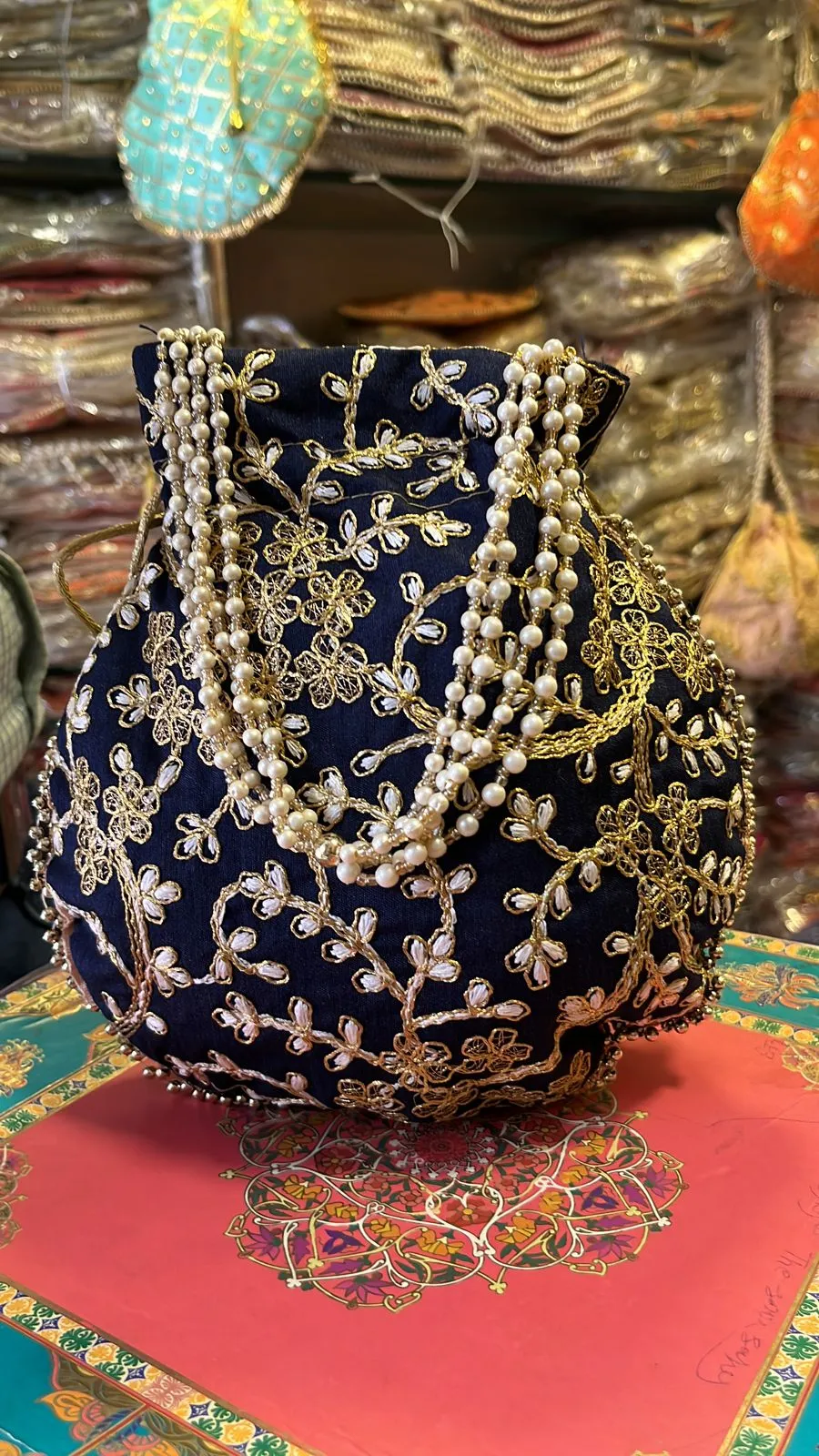 DMS RETAIL Silk Embroidered Women Potli Bag  Potli Bags for Women Evening Bag Clutch Ethnic Bride Purse with Drawstring Set Of 10 potli bags Mix Colors