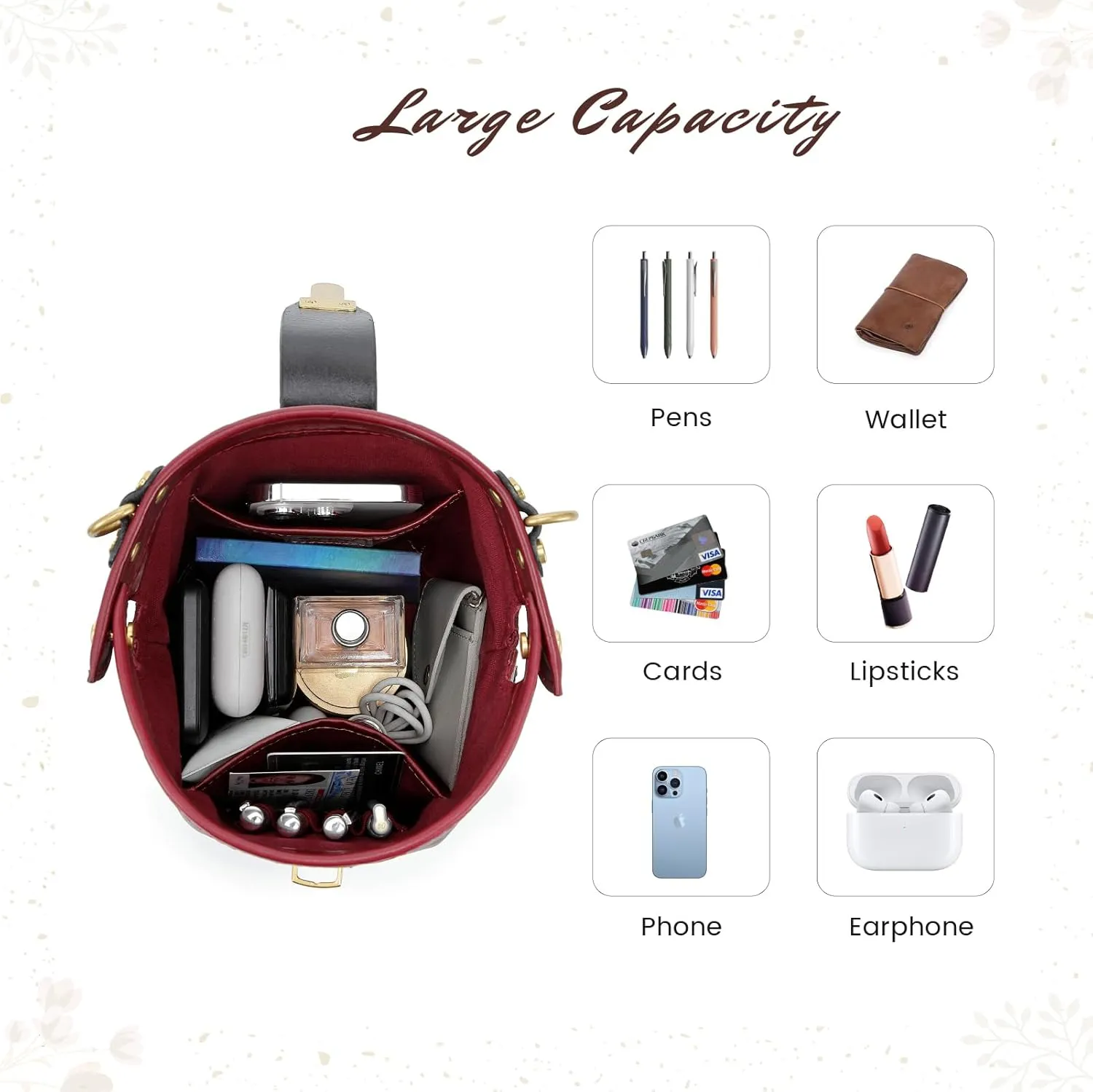 Doctor Bucket Crossbody Handbag | Luxurious and Versatile Bag for Women | Genuine Cowhide Leather