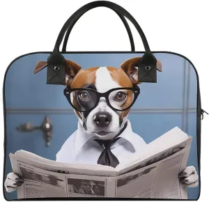 Dog On Toilet Reading Newspaper Travel Duffel Bag Weekender Overnight Shoulder Bags Luggage Carrying Tote for Men Women