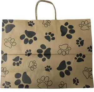 Dog Print Bags, Extra Large Kraft Paper Gift Wrap Shopping Bags, (Vogue Size 16W x 12H x 6), 25 Bags, Made in USA with 25 K-Kraft Tags