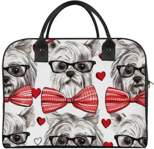 Dogs in Glasses and Bowtie Travel Duffel Bag Weekender Overnight Shoulder Bags Luggage Carrying Tote for Men Women