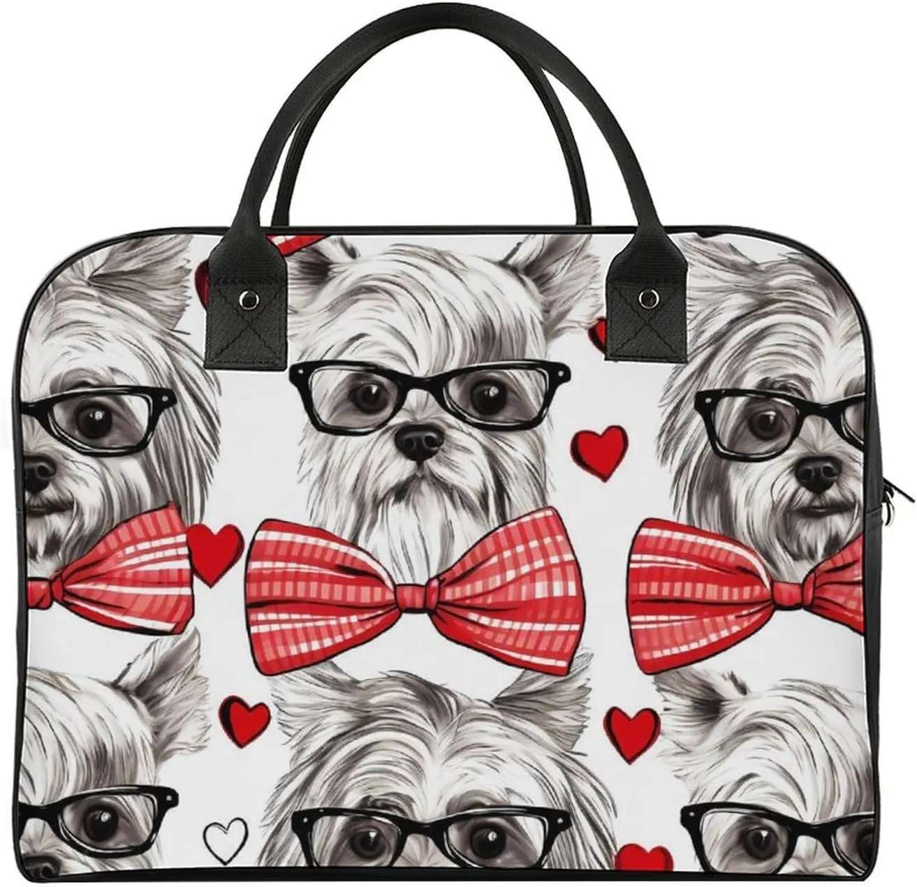 Dogs in Glasses and Bowtie Travel Duffel Bag Weekender Overnight Shoulder Bags Luggage Carrying Tote for Men Women