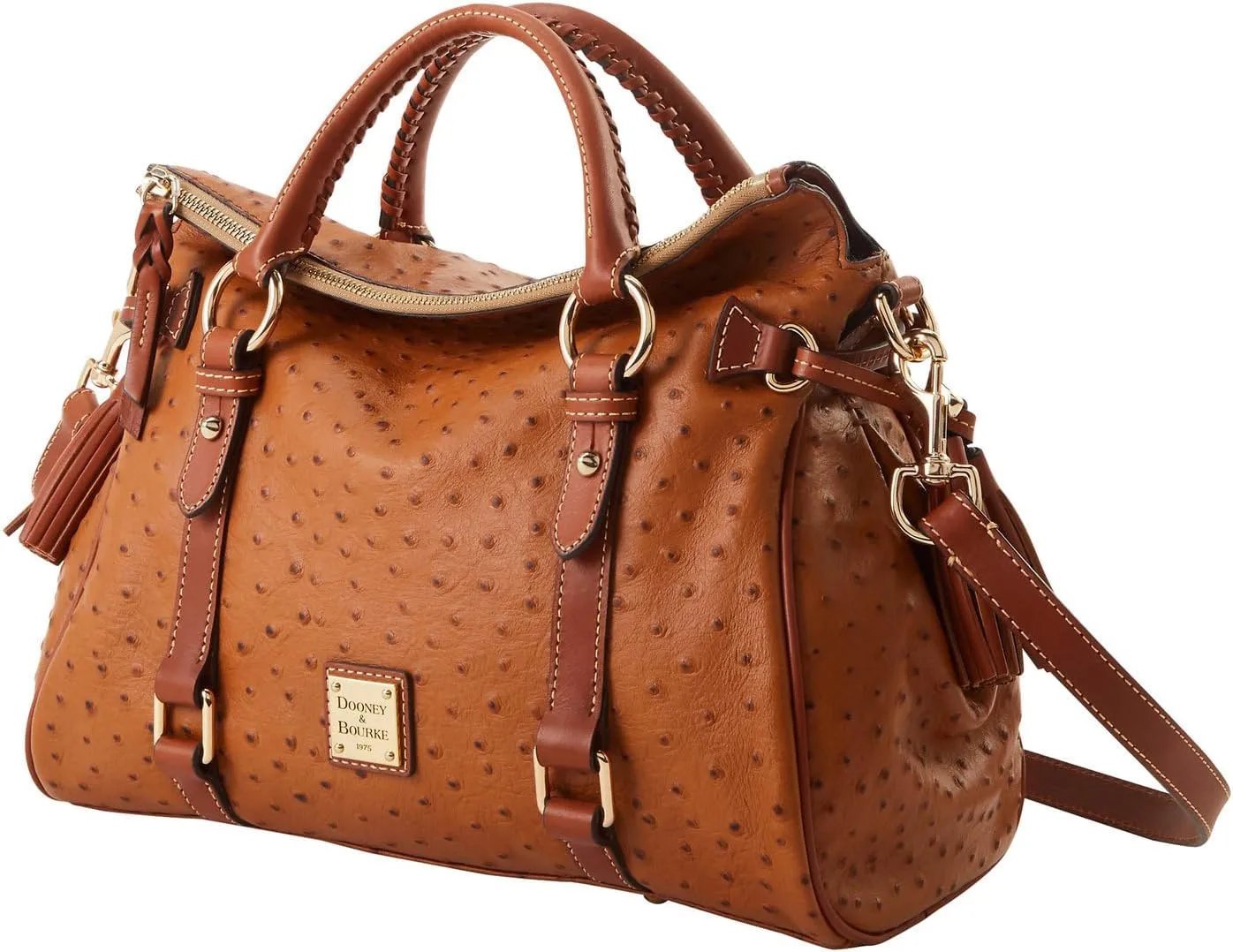 Dooney & Bourke Satchel Bags for Women, Large Ostrich Leather Satchel Handbag with Removable Crossbody Strap