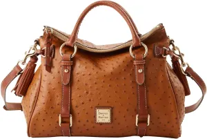Dooney & Bourke Satchel Bags for Women, Large Ostrich Leather Satchel Handbag with Removable Crossbody Strap