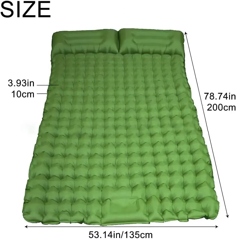 Double Sleeping Pad, Self-Inflating Sleeping Pad for Camping, Camping Sleeping Pad with Built-in Pump, 4" Extra Thickness Inflatable Sleeping Mat, Twin Air Mattress for Traveling (Green)